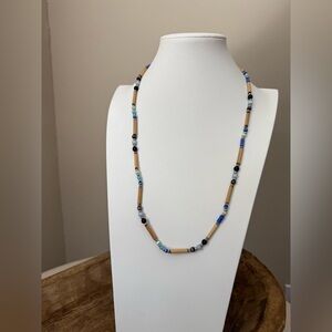 Vintage Natural Handmade Black, Purple, Blue, and Green Beaded Thin Necklace